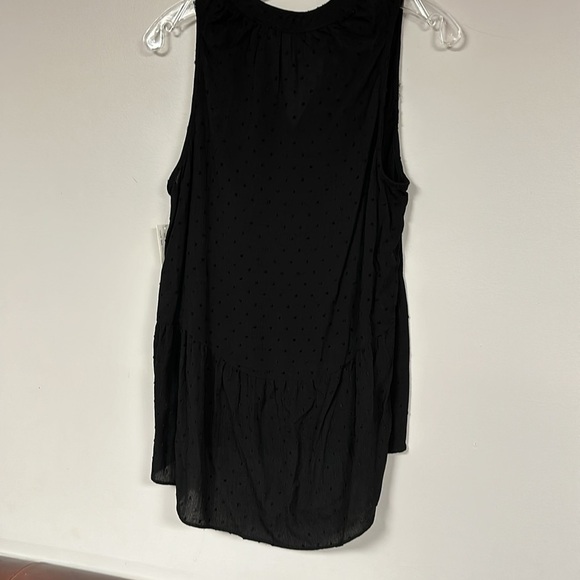 Zac & Rachel Black V neck sleeveless blouse size M black on black polka dots NWT - Picture 4 of 9